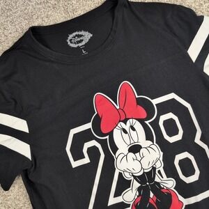 Disney Minnie Mouse 28 T-Shirt Women's Large Black & White Football Tee